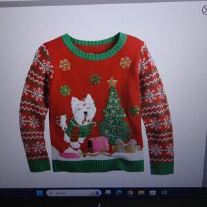 33 Degrees Long Sleeve Crewneck Dog with Treats Christmas Sweater Size S (7)